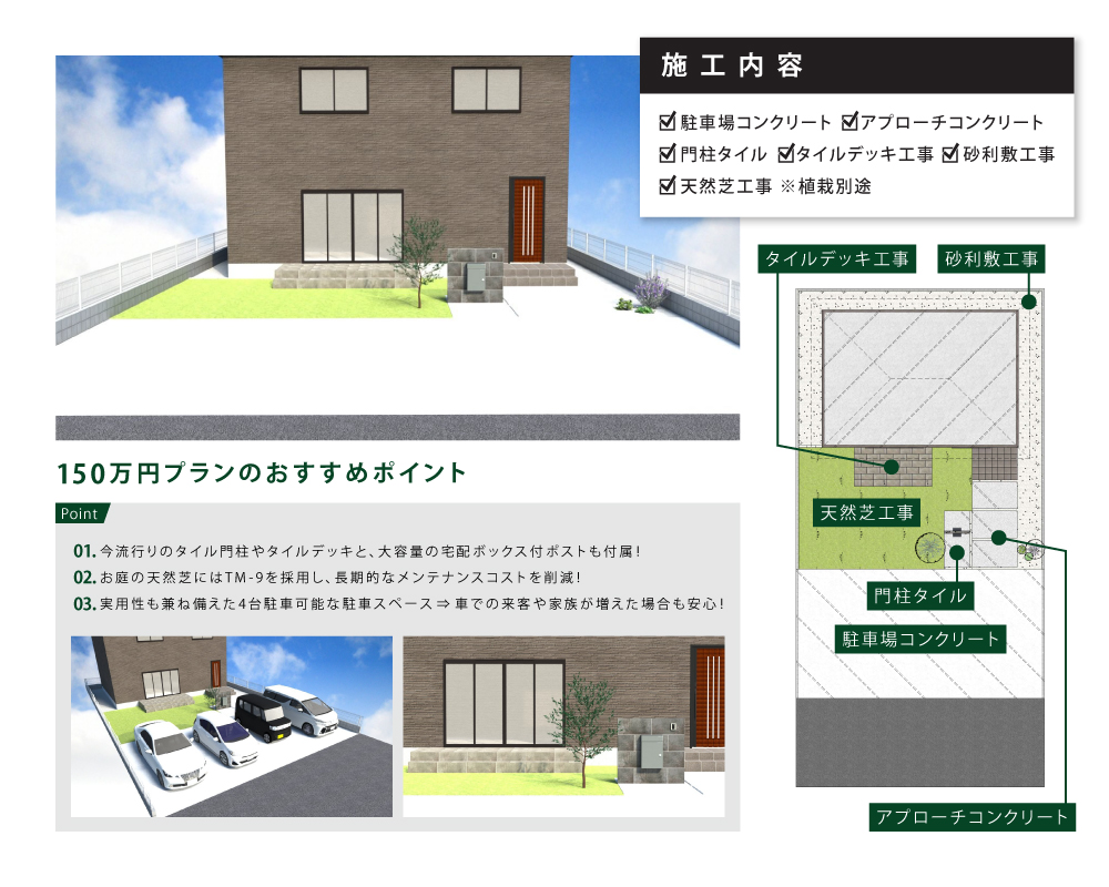 前橋市の外構エクステリア会社ブリックガーデンの150万円のお庭プラン