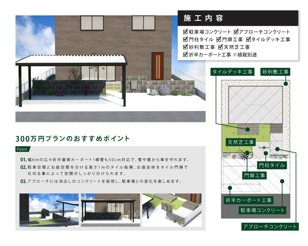 前橋市・外構エクステリアのブリックガーデンの300万円プラン