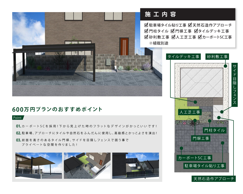 前橋市・外構エクステリアのブリックガーデンの600万円プラン